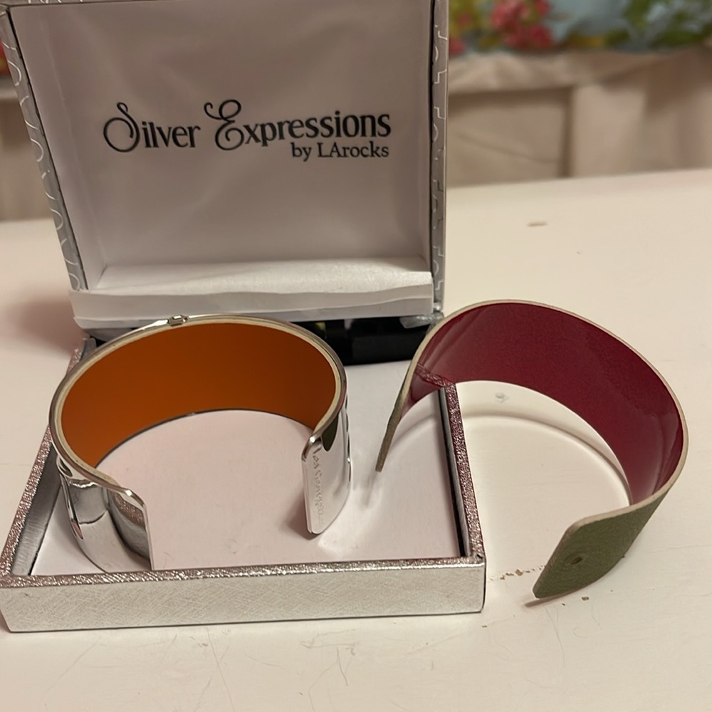 Silver Bracelet With Interchangeable Leather Stra… - image 2